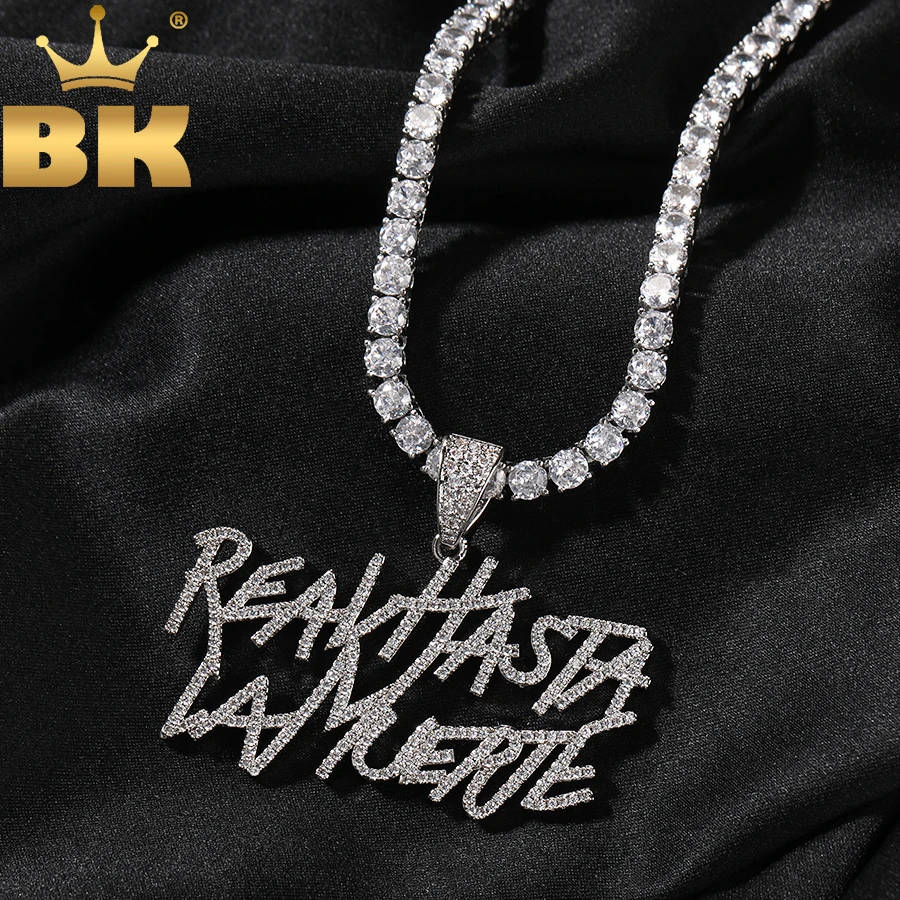 THE BLING KING Real Hasta La Muerte Rapper Anul Fashion Pendant Necklace Iced Out Cubic Zirconia 2Rows Letters Hiphop Jewelry