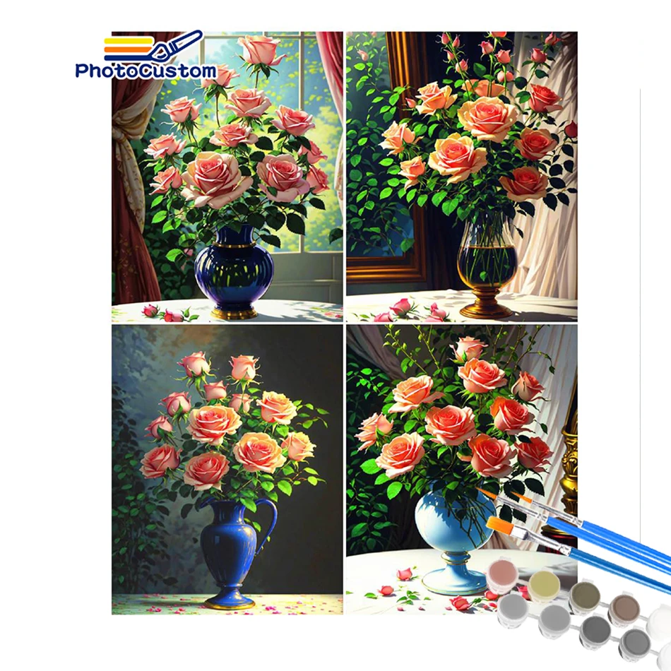 

PhotoCustom 60x75cm Painting By Number Flower DIY Crafts Kits Acrylic Paints For Adult Canvas Oil Picture Drawing Coloring By Nu