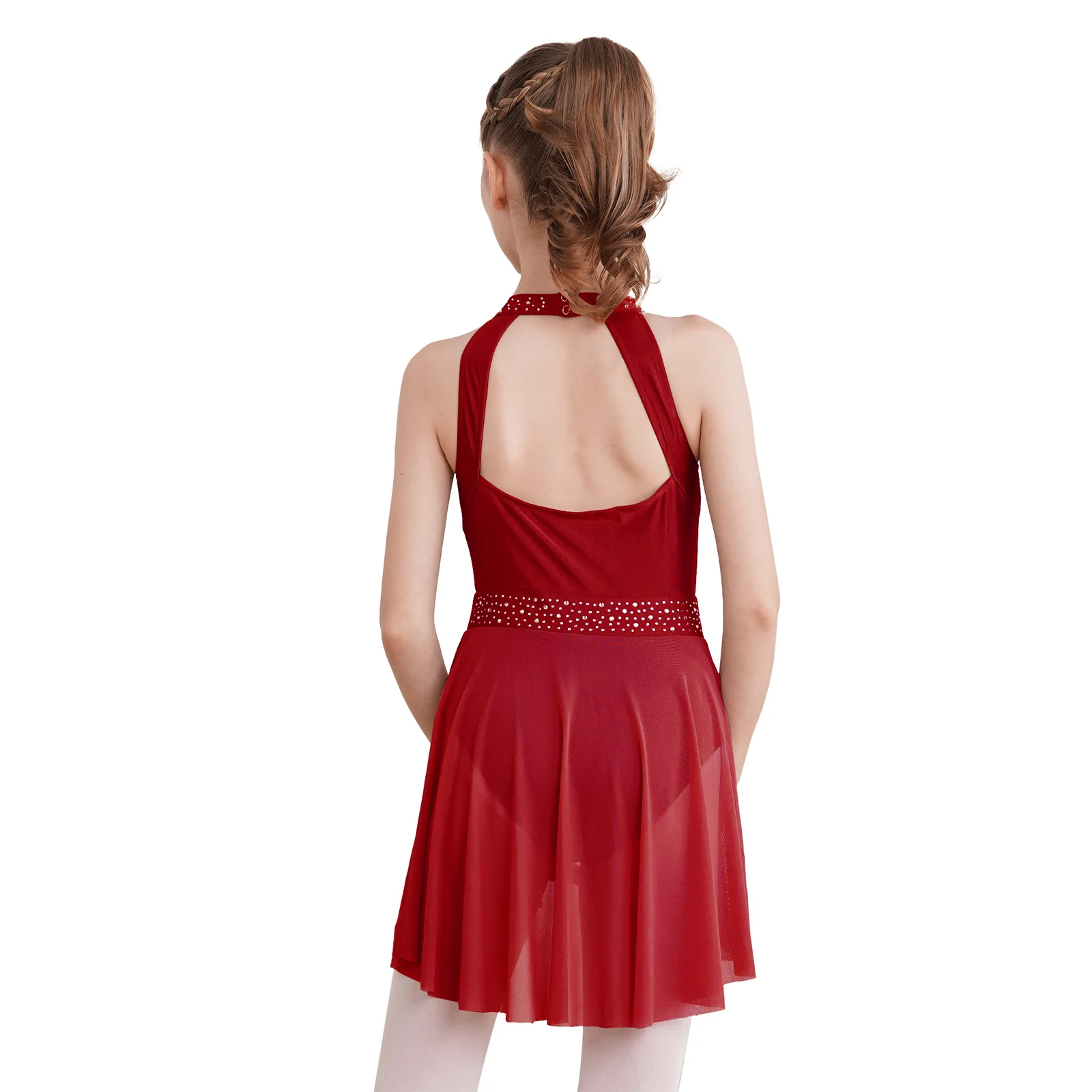 Robe de patinage sur glace pour filles, justaucorps pour filles, olympiques en fibre, patchwork, maille transparente, collants à jupe, gymnastique, danse de ballet