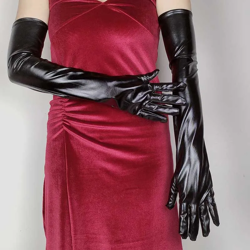 

Sexy Black Mirror Patent Leather Gloves Women's 53CM Long Cosplay Punk Nightclub Bar Pole Dance Performance Show Mittens S161