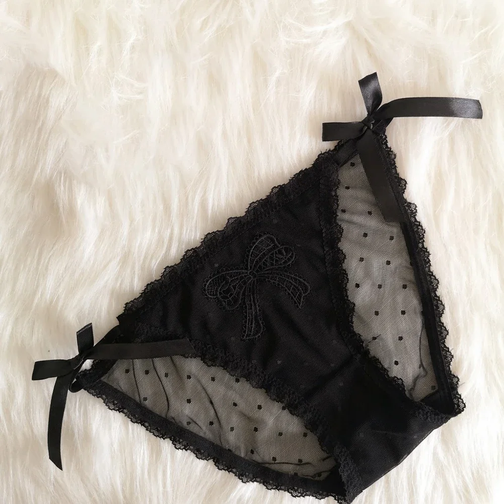 

Women Briefs Ultra Thin Gauze See Through Panties Lace Bow Embroidery Underpants Low Waist Bowknot Sexy Underwear Lingerie