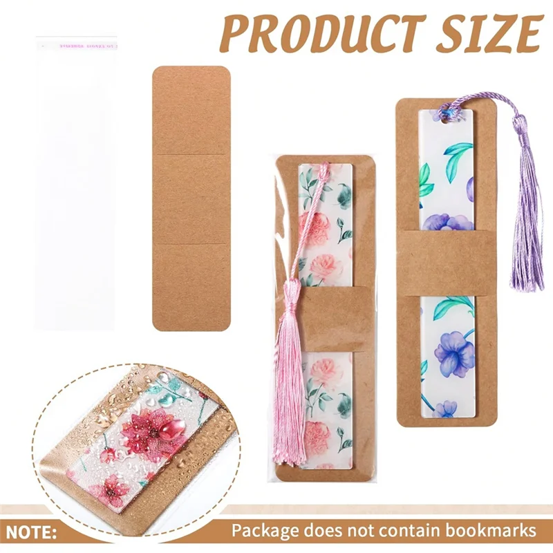 200 Pcs Bookmark Holder Set Kraft Bookmark Sleeves Transparent Self Adhesive Bag DIY Blank Bookmark Cover Easy To Use
