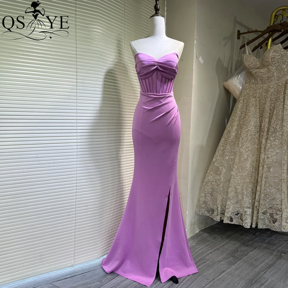 

Boned Bodice Elastic Hot Pink Prom Dress Off Shoulder Ruched Stretch Satin Evening Dress Corset Slit Fit Women Formal Gown 2024