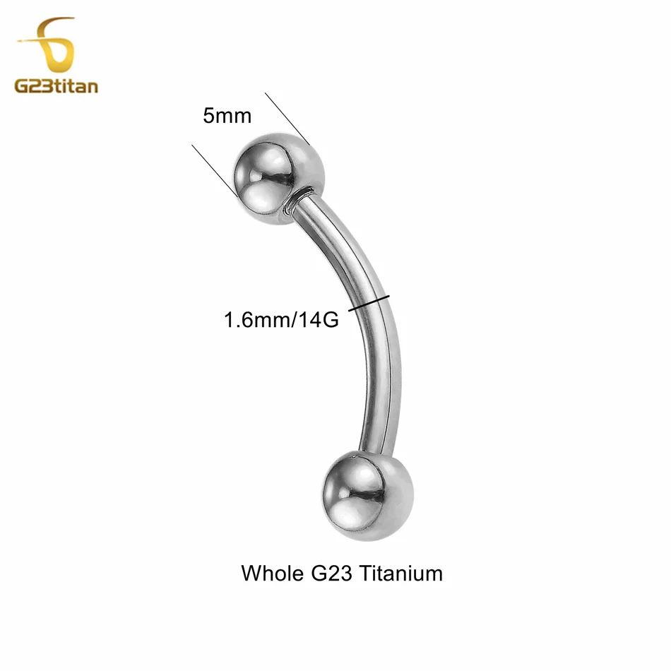 G23titan 6-16mm 1.6mm 14G Curved Barbell Minimalist Belly Button Ring Titanium Navel Ear Lip Piercing Ring Earring Body Jewelry