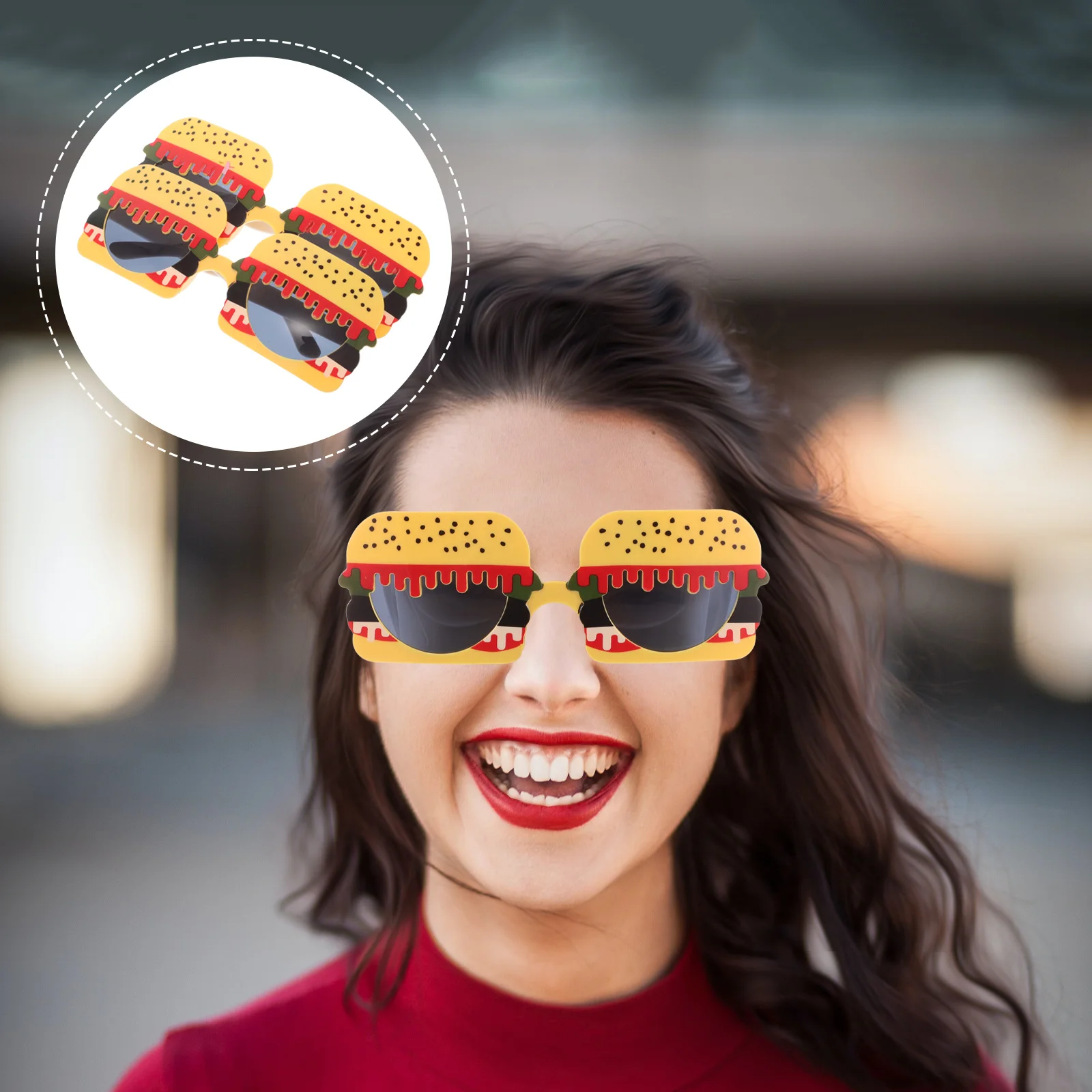 

2pcs Cool Burger Shaped Sunglasses Fun Silly Eyewear Birthday Photo Booth Props Fast Food Costume Accessories For Adults