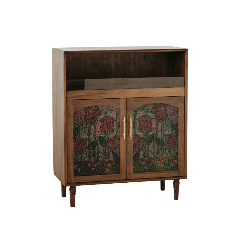 

Wine cabinet black walnut solid wood living room home retro dining side cabinet storage cabinet storage