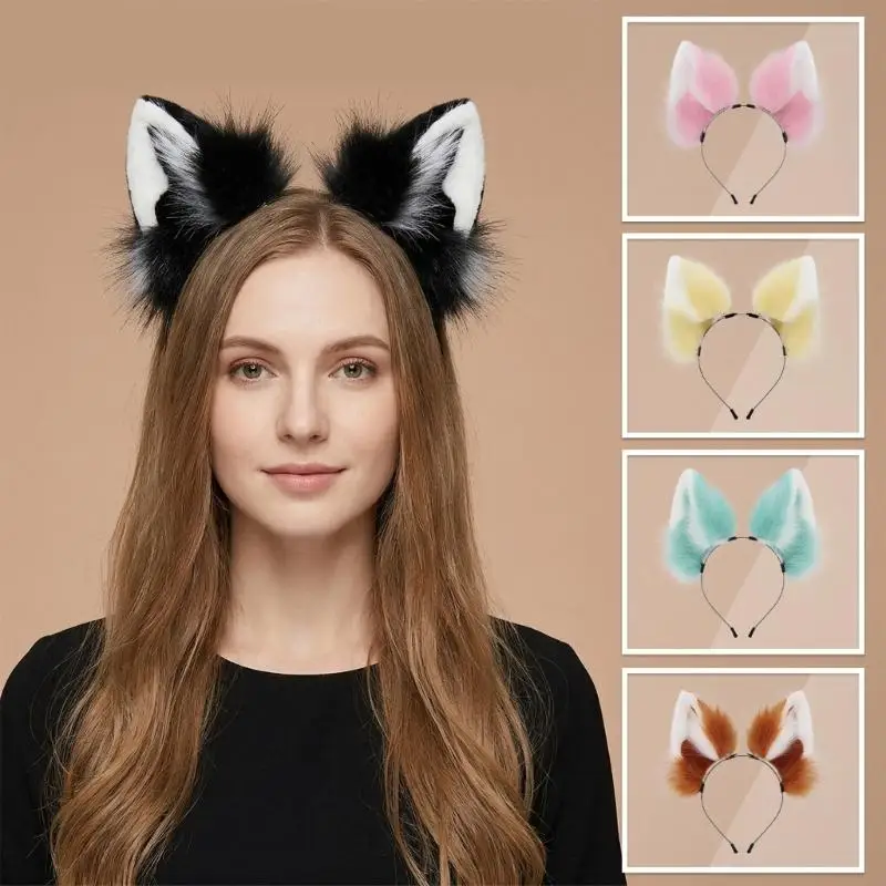39bb-ソフト毛皮のような動物の耳ヘッドバンドコスチュームヘアバンド子供と大人のためのコスプレ楽しい