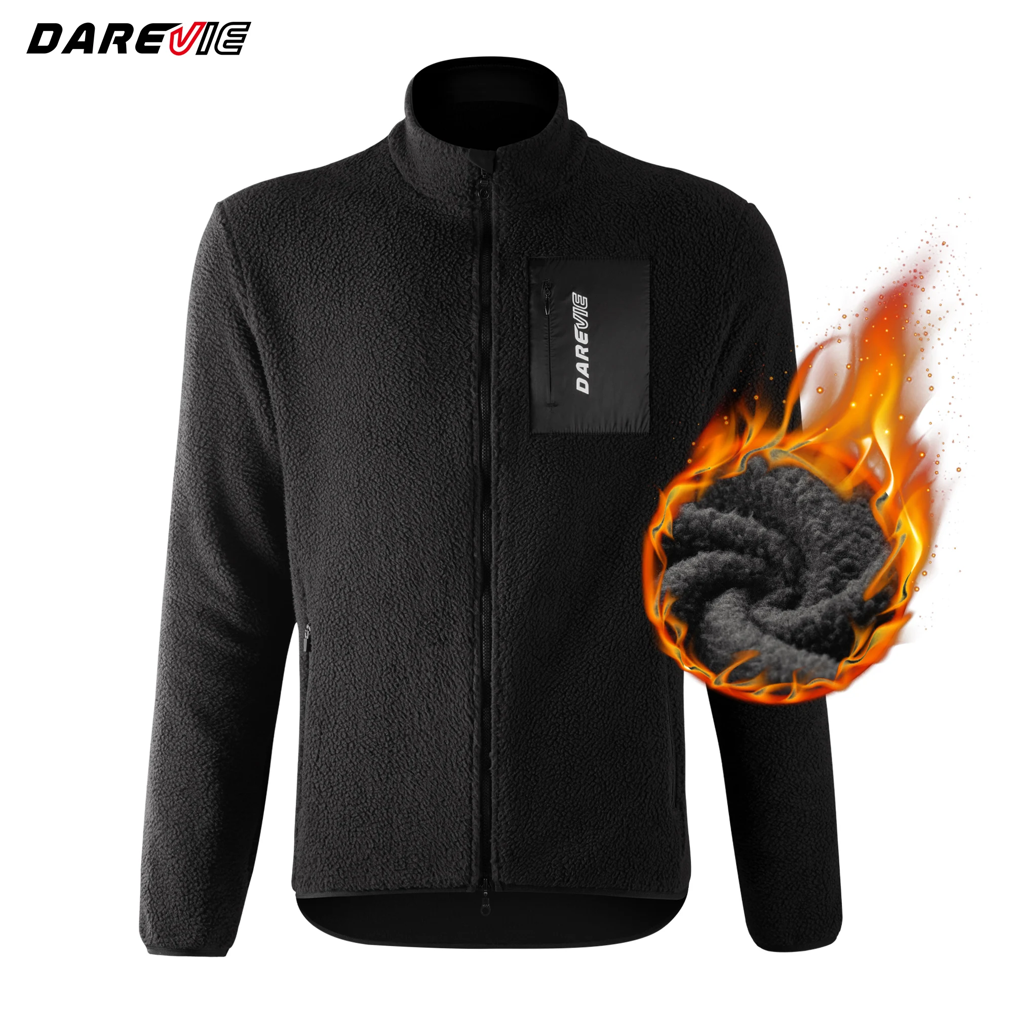 DAREVIE Jaquetas de ciclismo para o homem inverno manter quente à prova de vento casual jaqueta de lã 3 bolsos com zíper ao ar livre esportes jaquetas masculinas