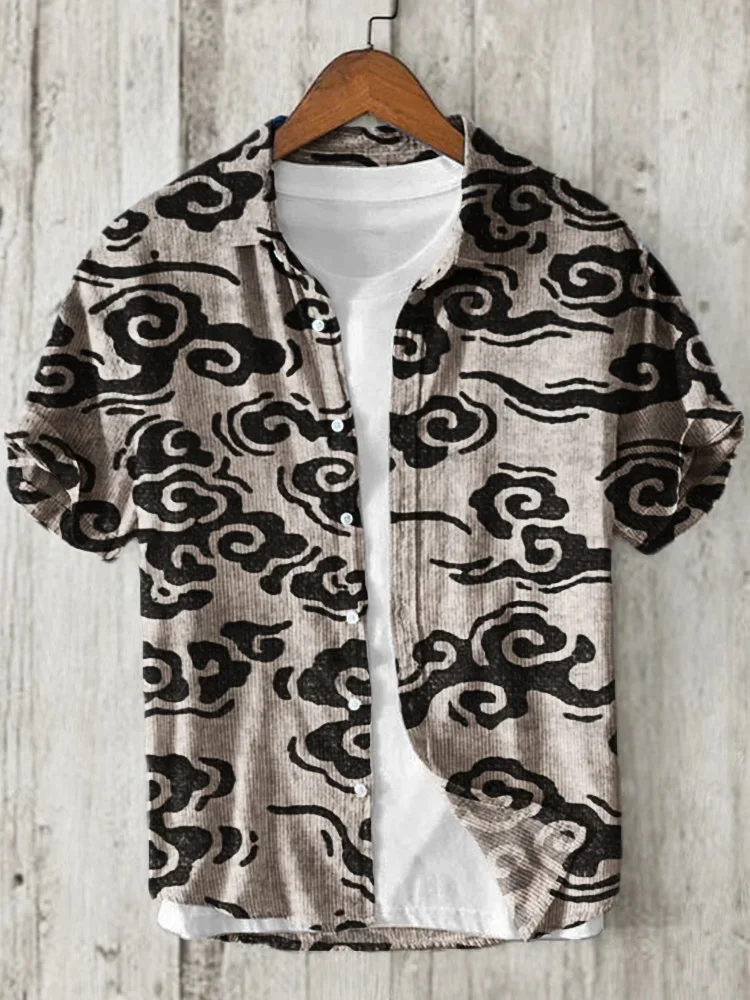 Nova camisa floral retro de manga curta praia havaiana gola cubana nicho solto camisa masculina linho