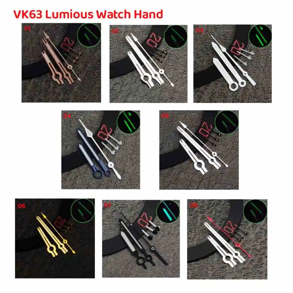 

Mod Watch Accessories VK63 Blue Green Luminous Chronograph Function Six Pin Watch Hand Pointer Fit for VK63 Movement Replacement