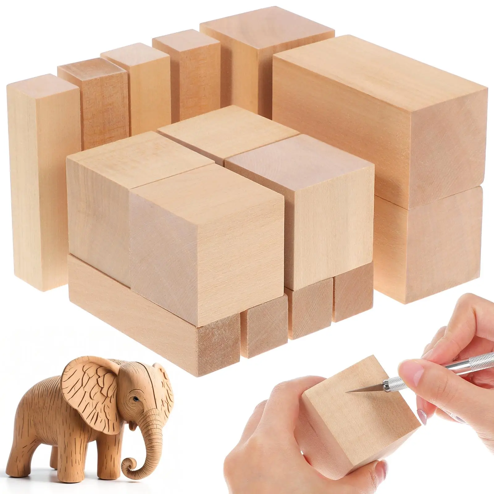 

15 Pcs Wood Block Carving Craft Blocks Unfinished Crafts Wooden Pieces Crafting
