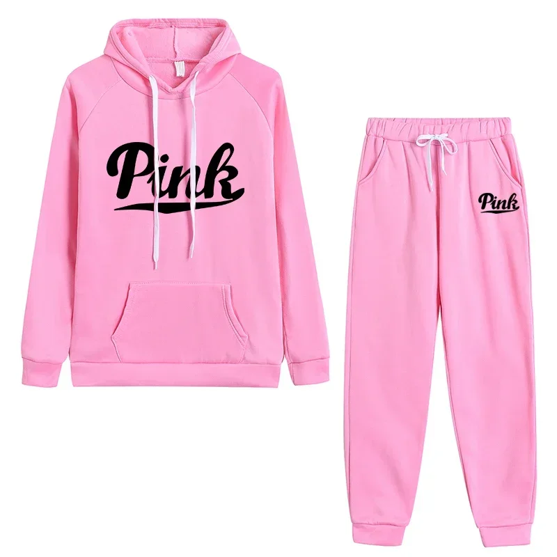 New autumn/winter 2-piece women's hooded pants printed sportswear set, jogging women's warm hoodie set