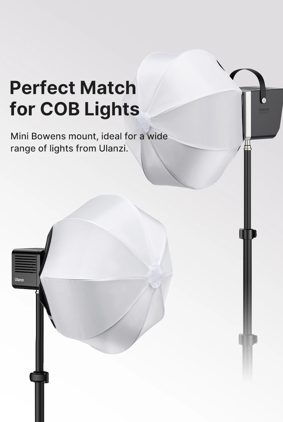 Ulanzi AS-L30 30 cm Laterne Softbox mit Mini Bowens Mount Quick Release Ball Diffusor Lichtmodifikator für Ulanzi LT028 LT005 COB – Detail 2