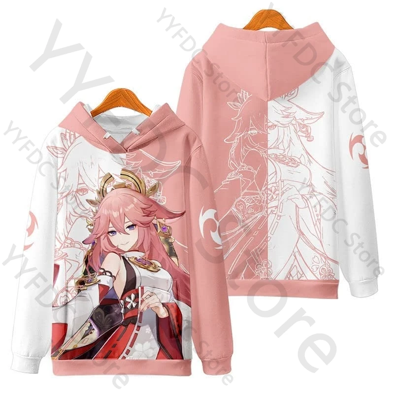 New Genshin Impact Yae Miko 3D Print Hoodies Men Women Autumn Fashion Game Cartoon Hoodies Sweatshirt Autumn Hooded Pullovers