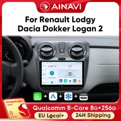 Ainavi Car Radio For Dacia Lodgy Renault Logan 2 Sandero 2014 2015 2016 2017 2018 Wireless Carplay Android Auto Multimedia 2 Din
