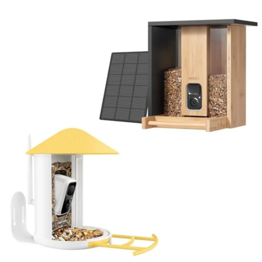 

Камера Birdfy - Желтая камера-кормушка для птиц с солнечной панелью для наблюдения за дикой природой на открытом воздухе