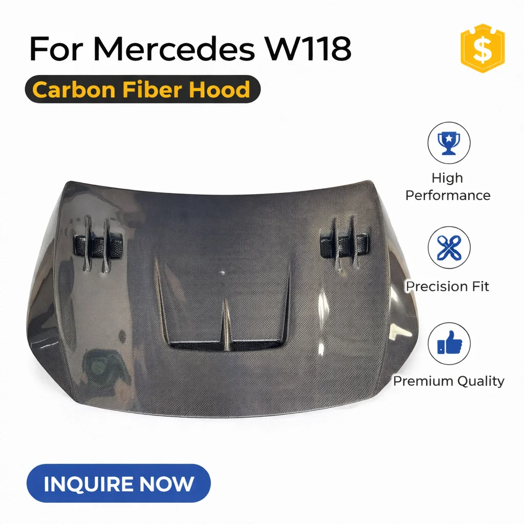 New Carbon Fiber Hood with Vent for Mercedes-Benz W118 CLA/W177 A-Class | V Style Replacement | OEM-Style Fit | Includes Bolts