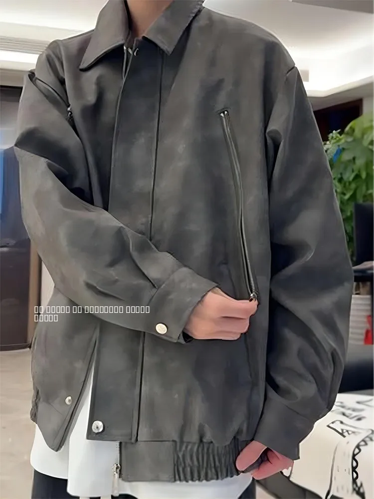 

Trendy American Style Men's Leather Jacket Short Baseball Coat Double Zipper Design Autumn Winter Fashion Brand Motorcycle Ja...