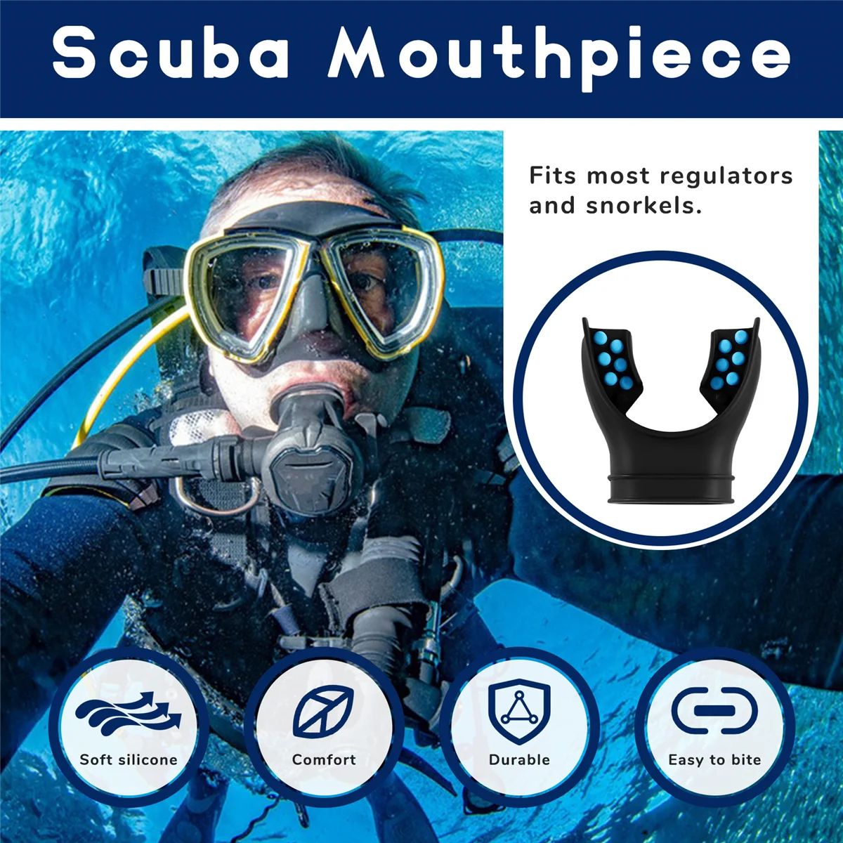 

BHBL Мундштук для трубки Регулятор Мундштук для дайвинга Универсальный сменный аксессуар Силиконовый респиратор для подводного плавания Синий