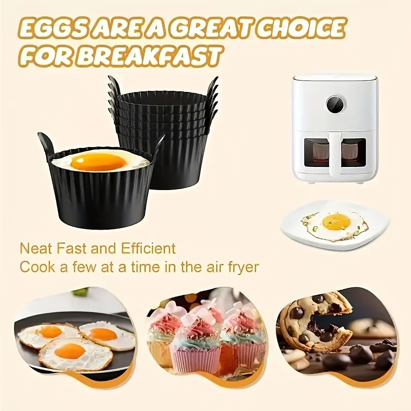 4-Piece Silicone Air Fryer Molds/Mousse Cake Cups/Non-stick and Reusable/Suitable for Boiling Eggs, Making Waffles, etc.