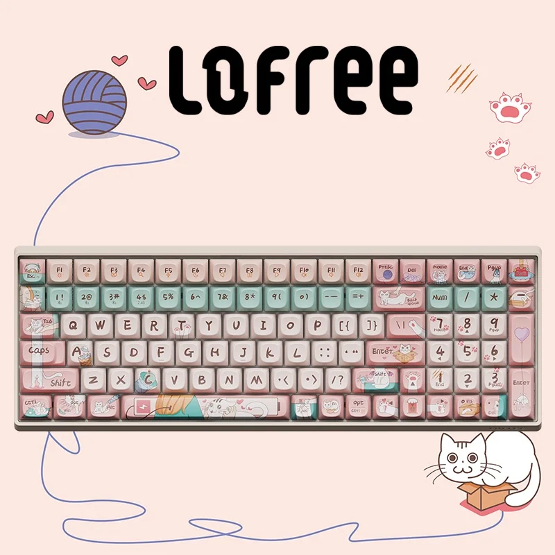 Lofree 100 keys mechanical keyboard three-mode hot swap wireless bluetooth girl cute red axis laptop tablet office Support DIY