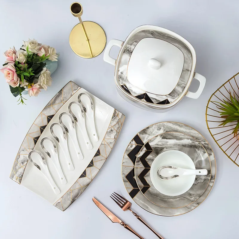 Ceramic tableware gift wholesale bowl porcelain bowl plate household Nordic style bone china bowl chopsticks tableware set view 5