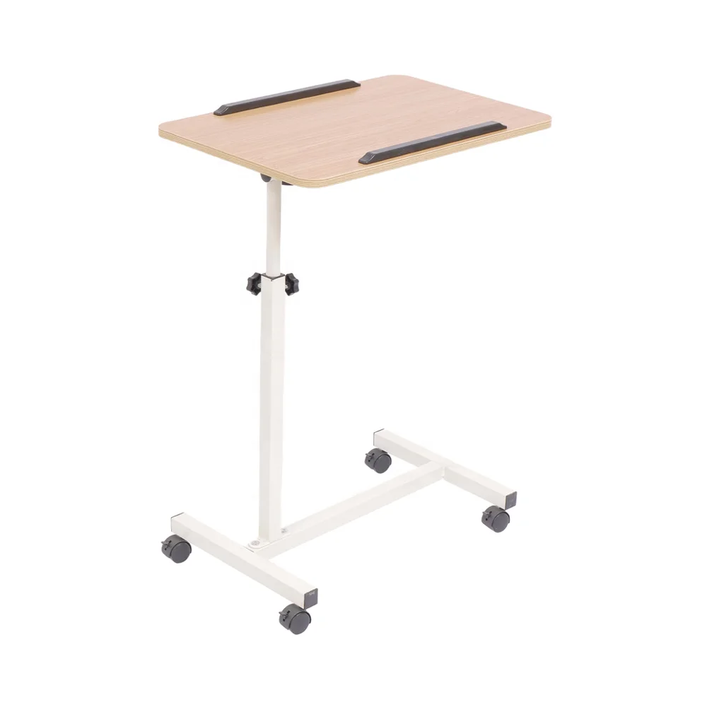 Adjustable Medical Bed Lift Hospital Bedside Dining Table with Movable Over Bed Furniture Wood and Metal Material