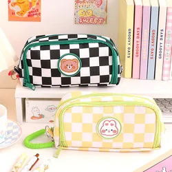 Estuches de lápices Kawaii a cuadros, bolsa de gran capacidad, caja bonita para volver a la escuela, suministros coreanos, organizador de papelería