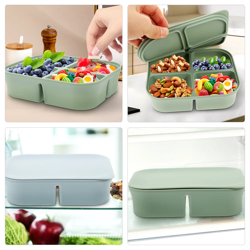 2 Pcs Silicone Storage Box Snack Boxes for Kids Lunch Lunchable Containers 4 Compartments Meal Prep Reusable Freezer Child