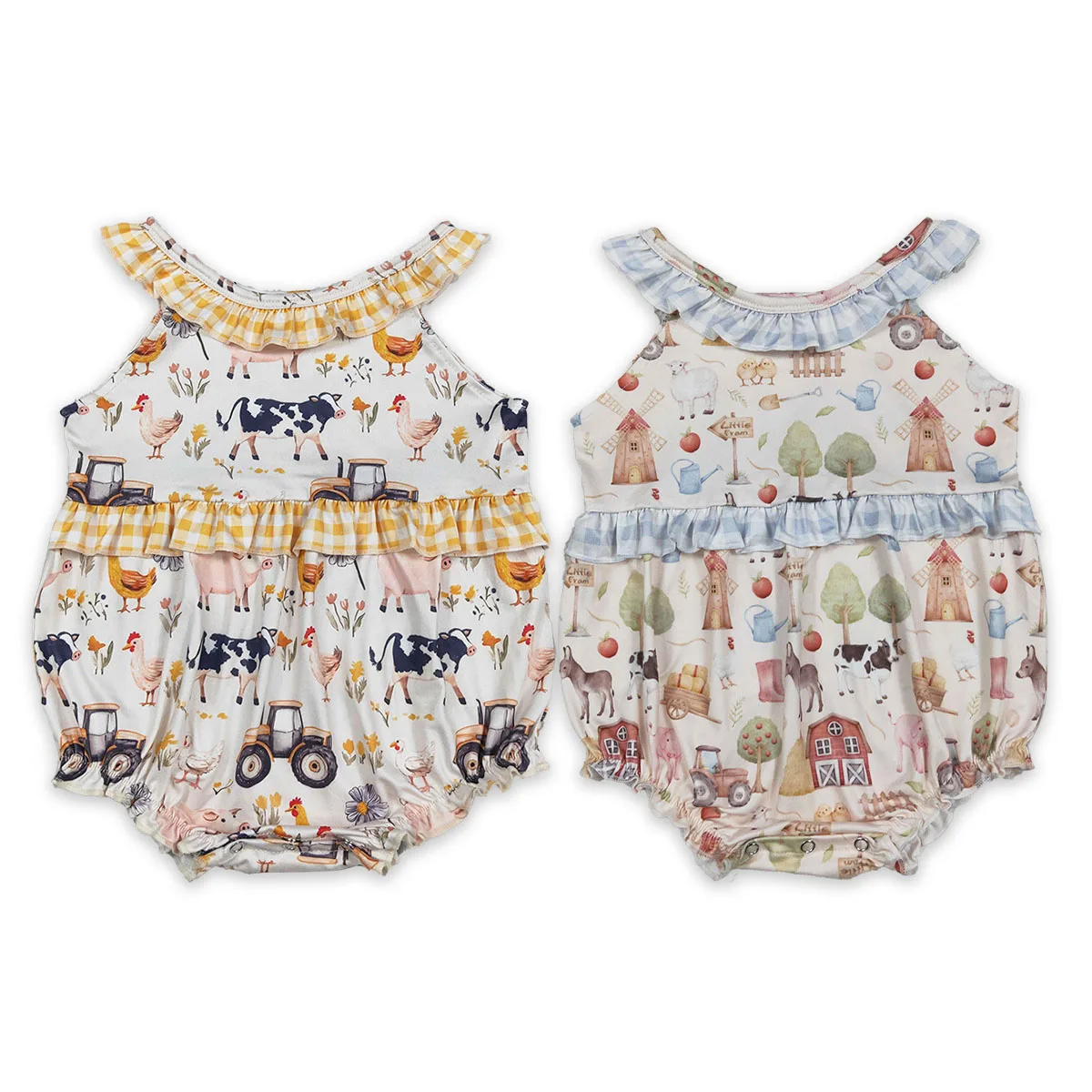 Newborn Baby Girls Cows Trucks Farm Collar Ruffle Rompers Comfortable Kids Jumpsuit Toddler Boutique Infant Clothing Wholesale