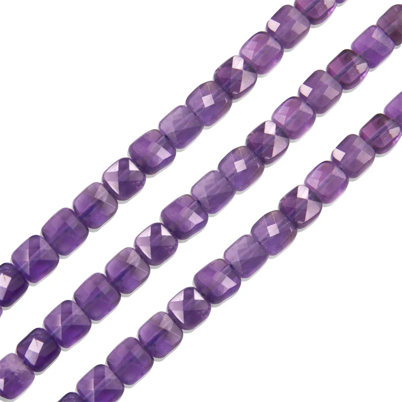 Amethyst Beads Strand Faceted Square Cube Shape 6mm Natural Stone For Making Jewelry DIY Craft Chakra Bracelet Necklace Earrings