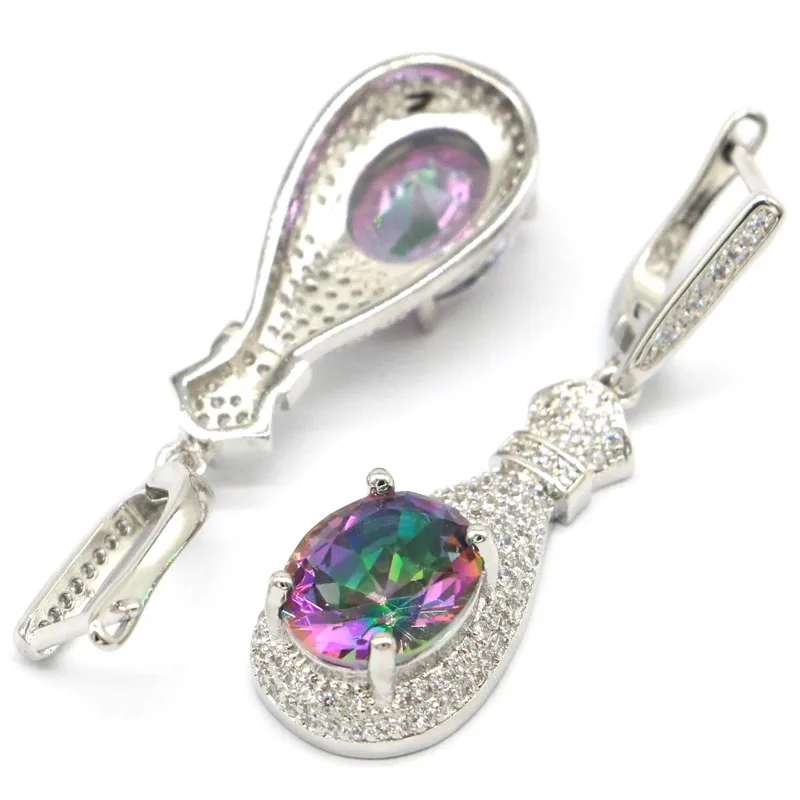 Fire Rainbow Mystic Topaz 핑크 Morganite 여성용 Daliy 착용 실버 귀걸이, 사랑스러운 귀여운 9g, 45x13mm