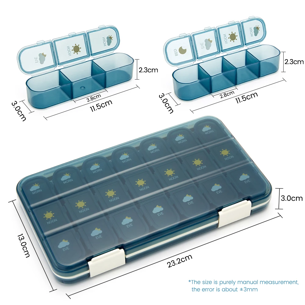 Wöchentliche Pillendose mit großer Kapazität, Medikamentenspender, Pillenetui, Fach, Vitamin-Tablet-Organizer, Aufbewahrungsbox, 7 Tage Pastillero