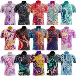 Liquid Marble Cycling Jersey for Men Short Sleeve Reflective MTB Maillot Downhill Pro Team Mountain Bicycle Clothing Summer