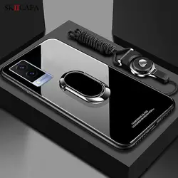 Crossbody Lanyard Tempered Glass Case For VIVO V21E 5G V21 4G V20SE V20 Pro S10E S9E S9 Y76S T1 360° Magnetic Stand Hard Cover