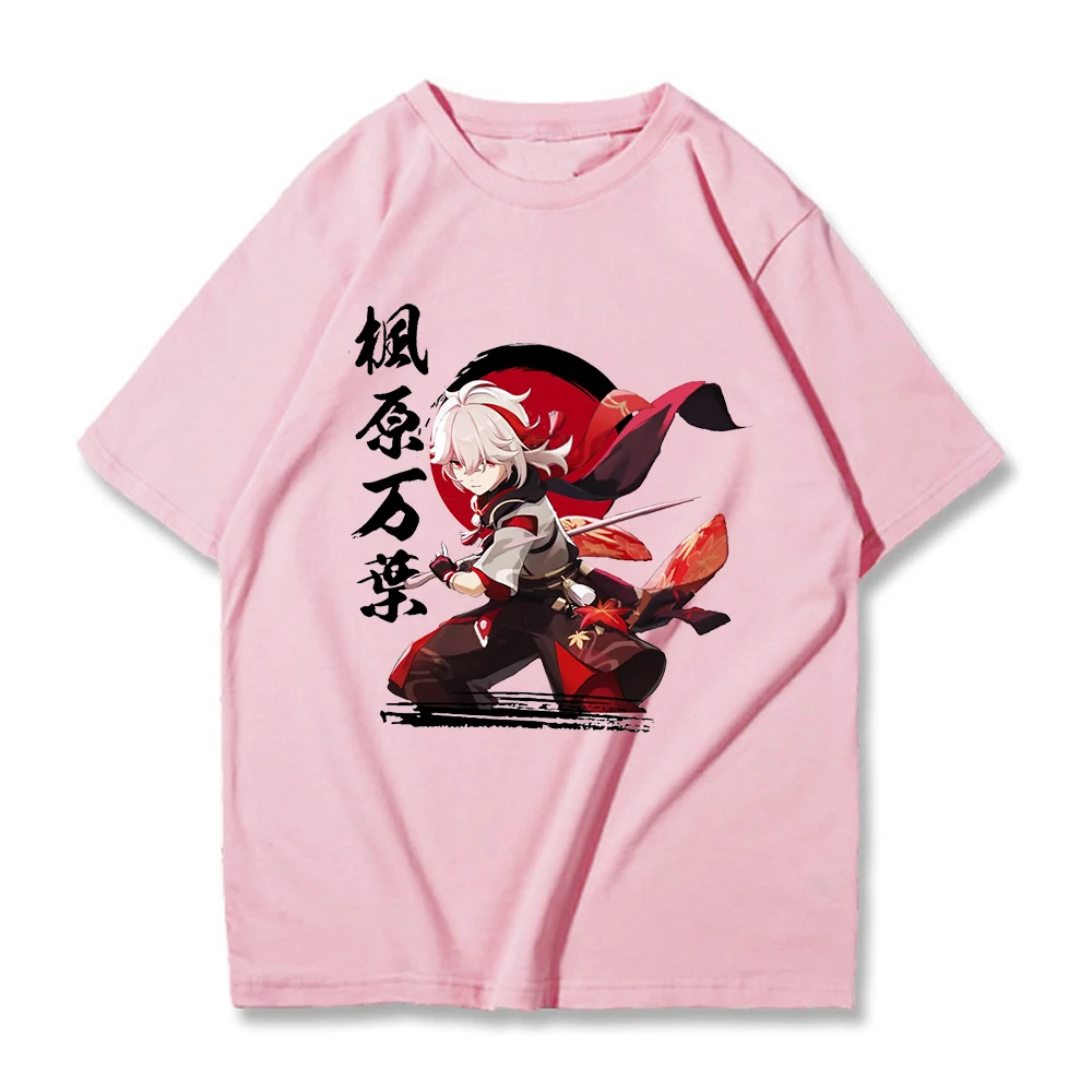 100% Cotton Tshirt Genshin Impact T shirt Women Graphic Tees Hot Game Printing Tops Girls Cartoon T-shirt Kaedehara Kazuha Tees