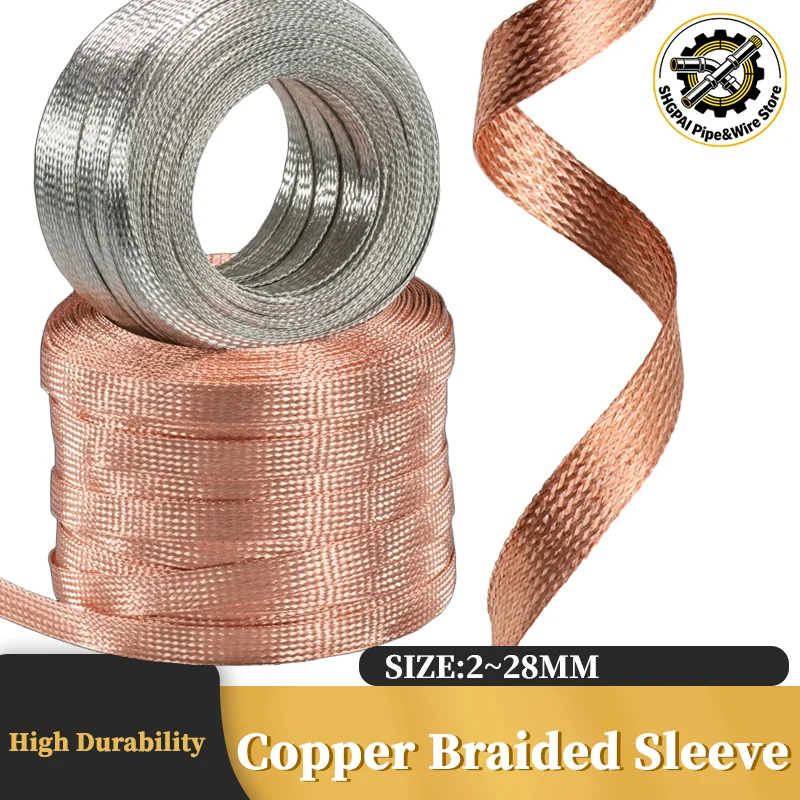 High-Performance Expandable Braided Sleeve 1-20m,Tinned Copper Shielded Sheath for Durability & EMI Protection Cable 2-28mm