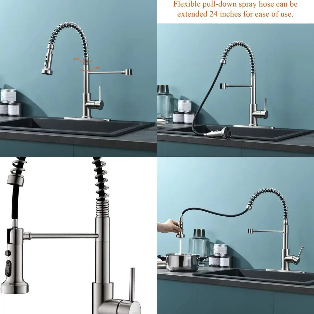 

Stainless Steel Pull-Down Kitchen Sink Faucet with Spring Hose, Brushed Nickel Finish, Model RB1027