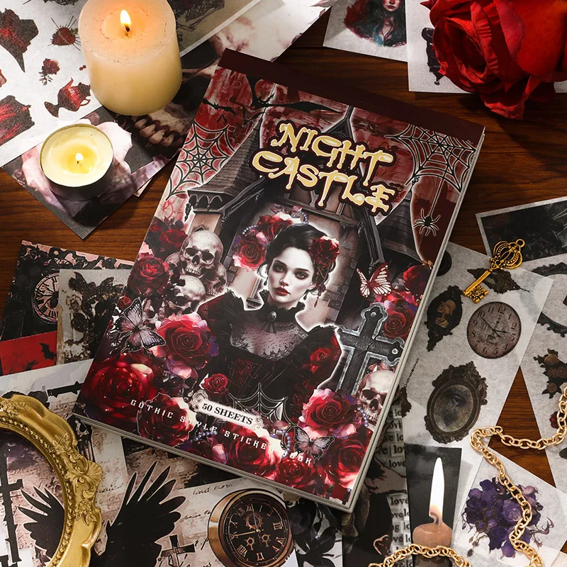 50sheets/book Dark Castle Theme Gothic Style Sticker Book DIY Character Handbook Decorations Ornaments Dark Wind Scrapbook