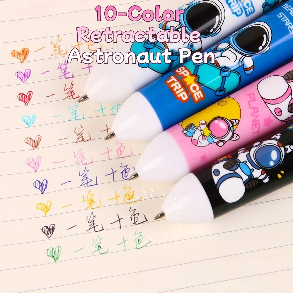 

10-Color Retractable Astronaut Pen Multicolor Ballpoint Pen for Students Smooth Writing for Journaling Bulk School Supplies