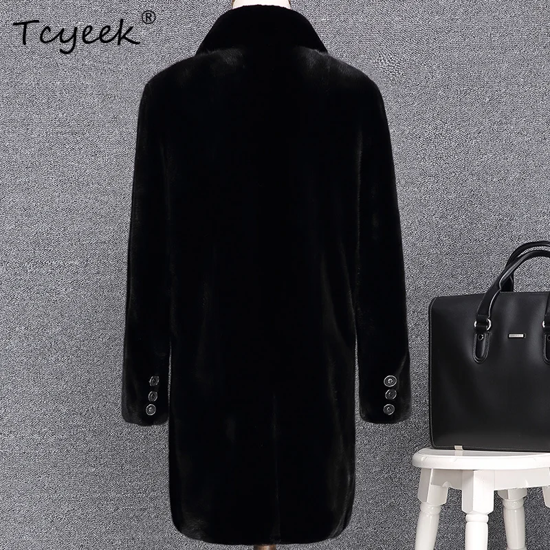 Tcyeek 리얼 밍크 퍼 코트 남성 겨울 의류 리얼 퍼 재킷 패치워크 밍크 남성 코트 신상품 중간 길이 2025 남성 재킷