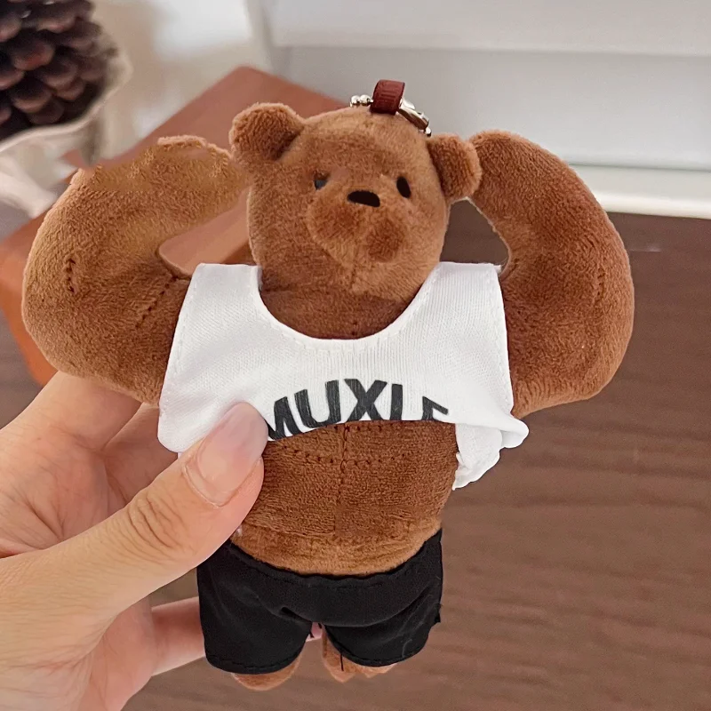 12cm Muscle Bear Plush Keychain Toys Cute Abdominal Big Guy Bear Doll Bag Pendant Soft Stuffed Toy Girls Birthday Gift Wholesale