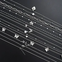 13Pcs/Set Simple Temperament Necklace Set Butterfly Pearl Heart Star Zircon Silver Color Necklace for Women Fashion Jewelry Gift - Image 5