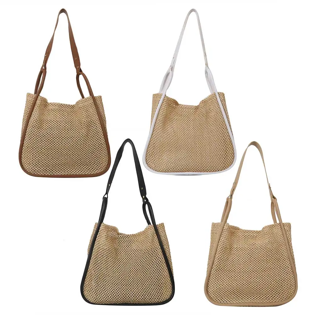 

Hollow Out Women Tote Bag PU Leather Woven Shopping Bags Composite Bag Large Capacity Solid Color Beach Bag Female Clutch