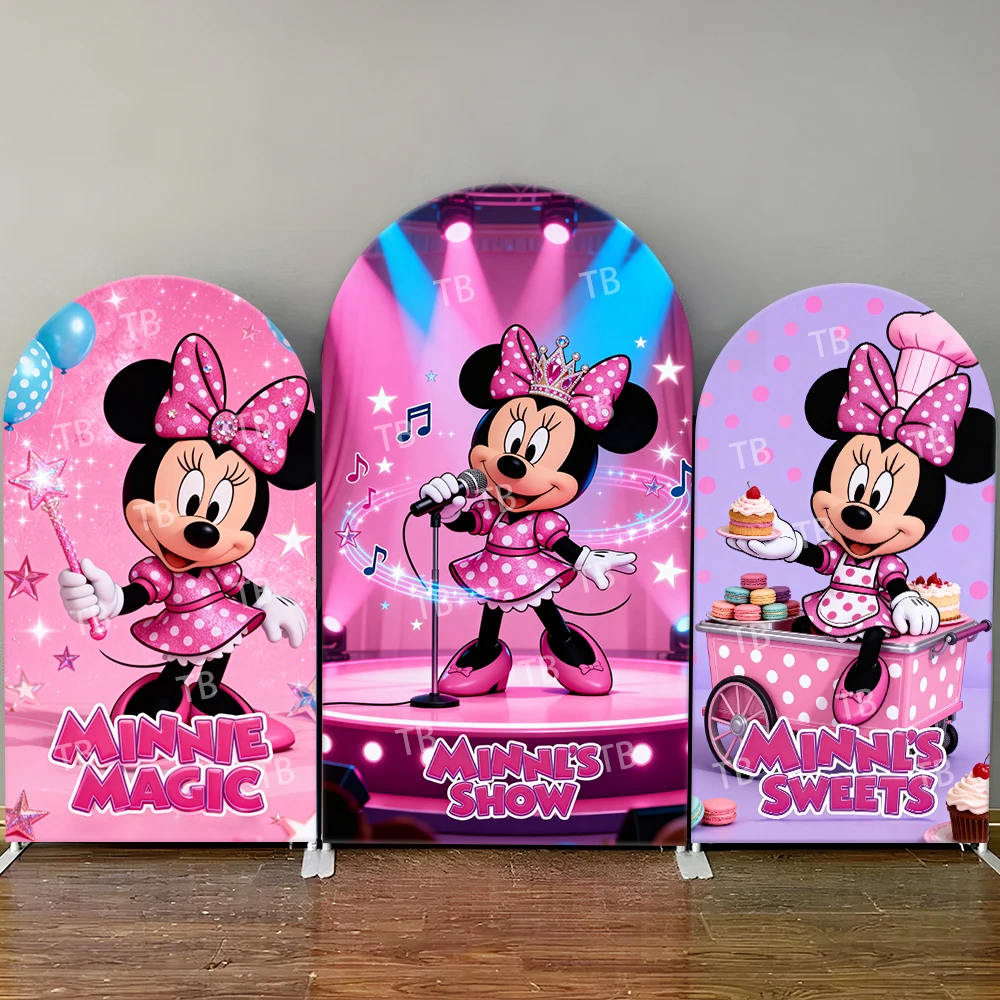

Disney Minnie Mouse Arch Backdrop Cover Magic Show Sweets Party Pink Polka Dot Photo Booth Props for Events & Home Decoration