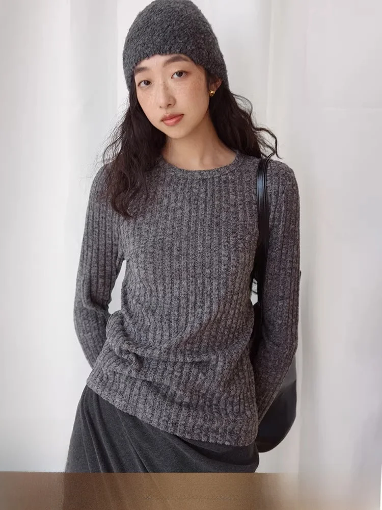 

Футболка Slim Fit Long Sve round Ne Color, женская базовая футболка, внутренняя одежда, повседневный зимний топ из смеси полиэстера