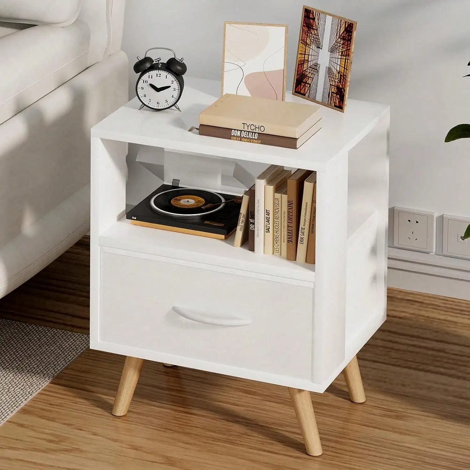Bedside Table, Modern Open Storage Side Table, Double Tier Nightstand, Small Spaces, Living Room Bedroom