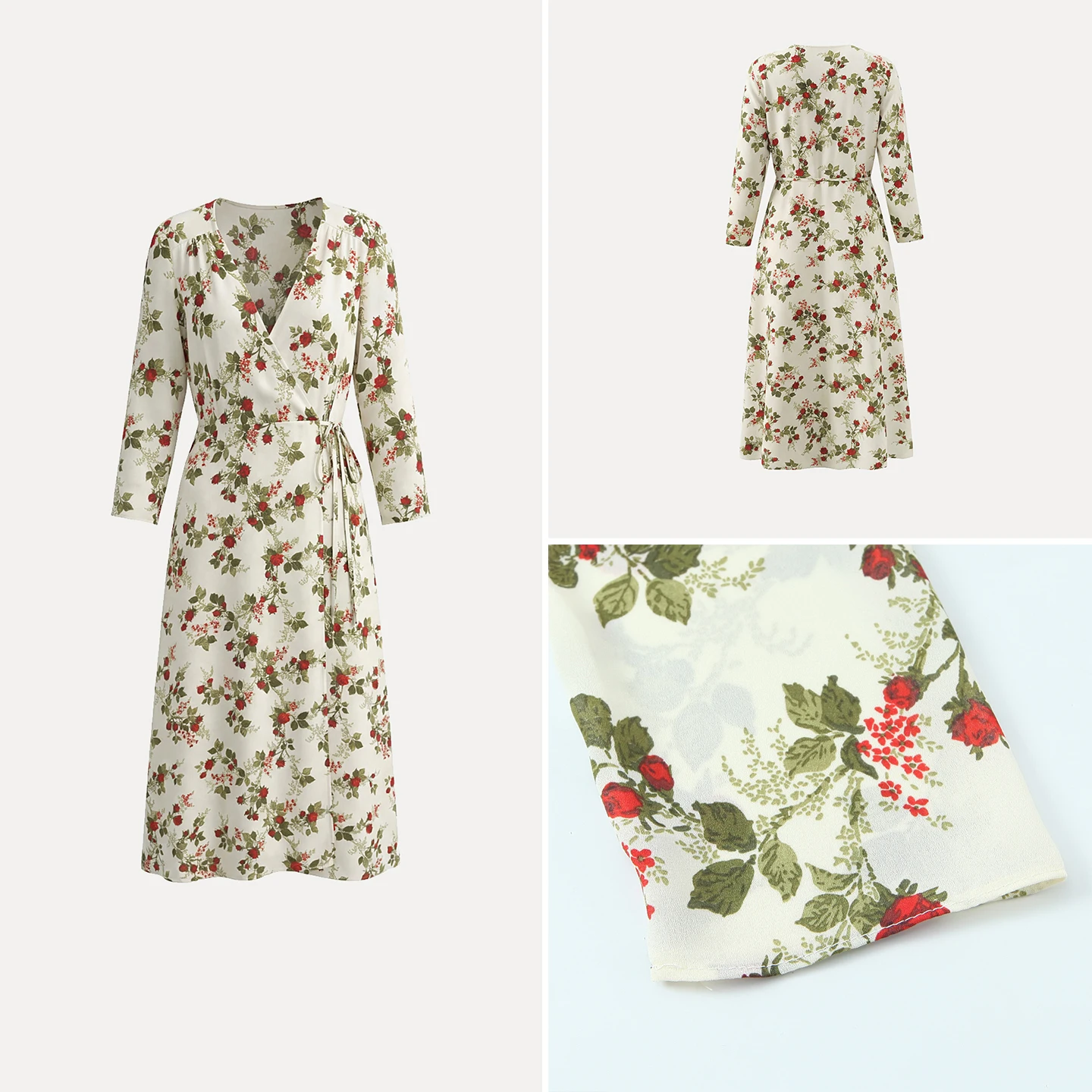 

Retro Floral Print Wrap Dr with Belt Long Sve V-Ne Slim Fit Women's Dr European Sle 2025 Winter New Arrival