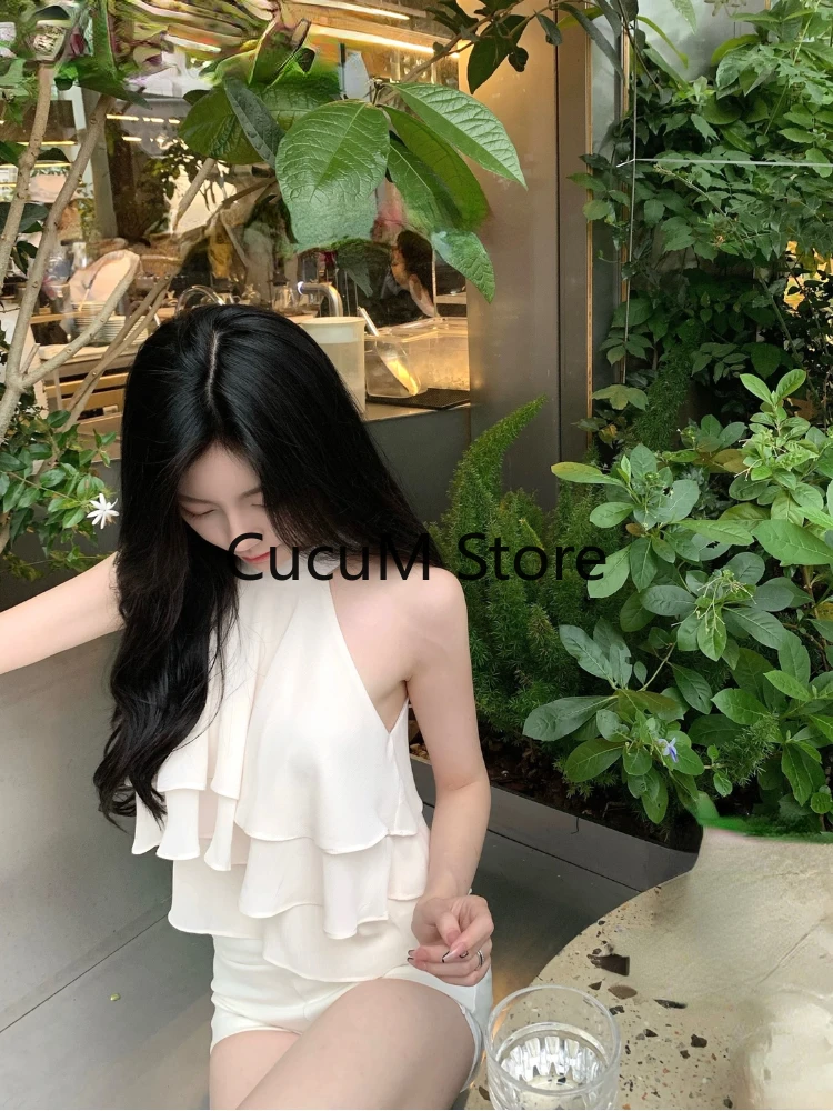 2023 Summer Pure Color Korean Style Fashion Blouse Office Lady New Basic Sexy Sleeveless Tops Woman Beach Casual Slim Clothing
