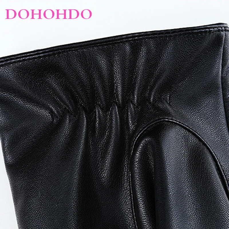 الرجال الخريف والشتاء قفازات بو شاشة تعمل باللمس قفازات جلدية الرجال زائد المخملية الدافئة الدراجات القيادة قفازات سوداء الذكور Guantes موتو #4